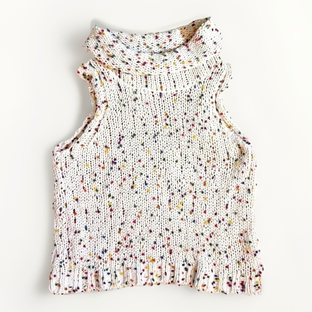 The Impeccable Pig Cowl Neck Sleeveless Sweater Cream Colorful Sz.‎ Large